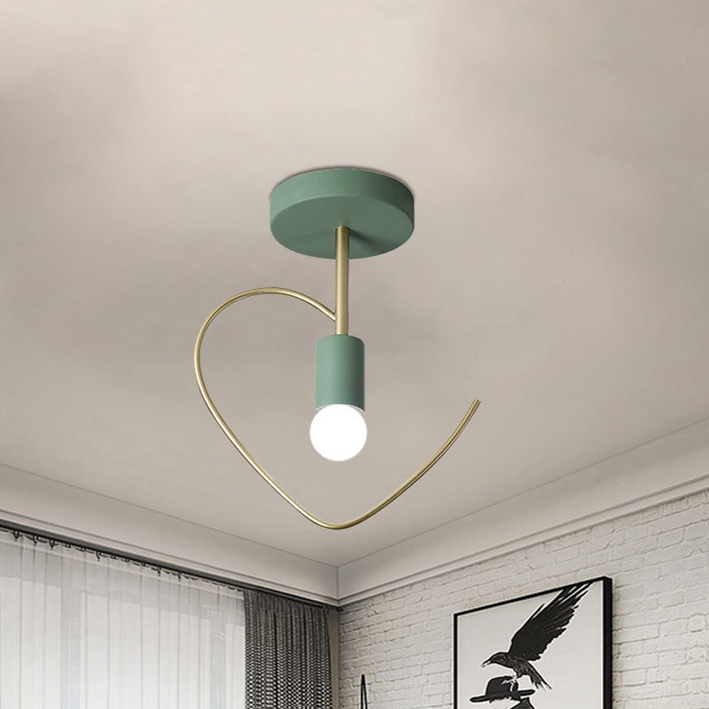 Semi Flush Macaron Iron Ceiling Light With Star/Loving Heart Frame - 1 - Light Grey/White/Green