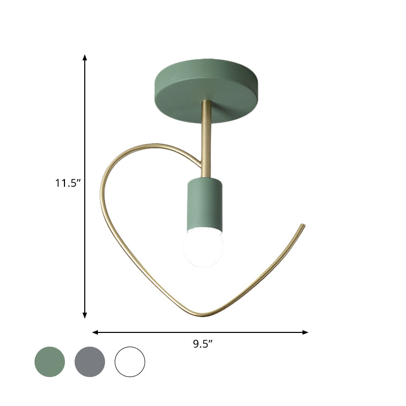 Semi Flush Macaron Iron Ceiling Light With Star/Loving Heart Frame - 1 - Light Grey/White/Green