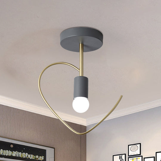 Semi Flush Macaron Iron Ceiling Light With Star/Loving Heart Frame - 1 - Light Grey/White/Green