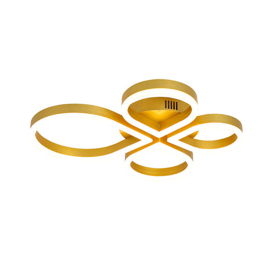 Led Acrylic Flush Mount Lighting Fixture In Warm/White Light Gold/Coffee Flower Design 18/21.5 Wide