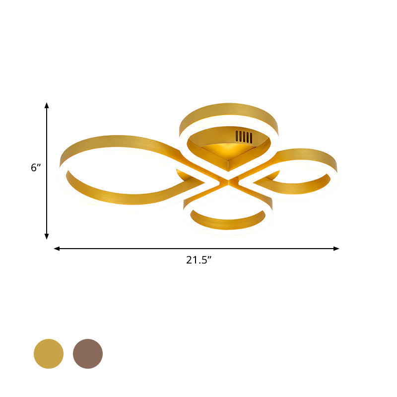 Led Acrylic Flush Mount Lighting Fixture In Warm/White Light Gold/Coffee Flower Design