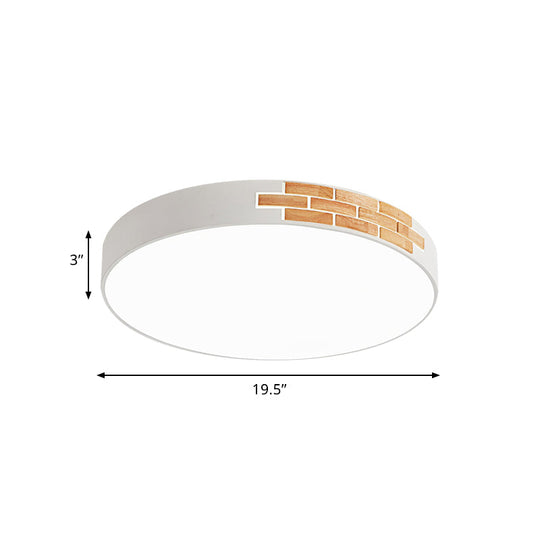 Minimalist Led Ceiling Light Fixture In White & Wood Flush Mount Choice Of 16 19.5 Or 23.5 Dia