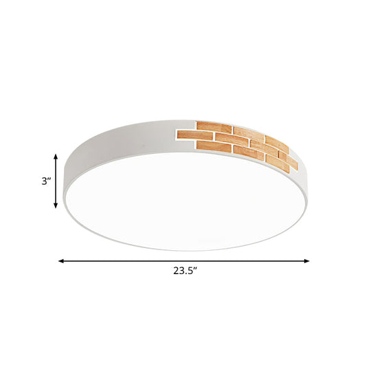 Minimalist Led Ceiling Light Fixture In White & Wood Flush Mount Choice Of 16 19.5 Or 23.5 Dia