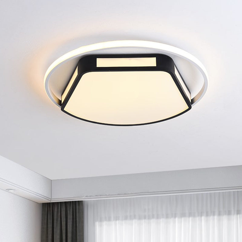 Minimalist Led Flush Mount Ceiling Light In White/Black 16’/19.5’ Round/Square For Bedroom