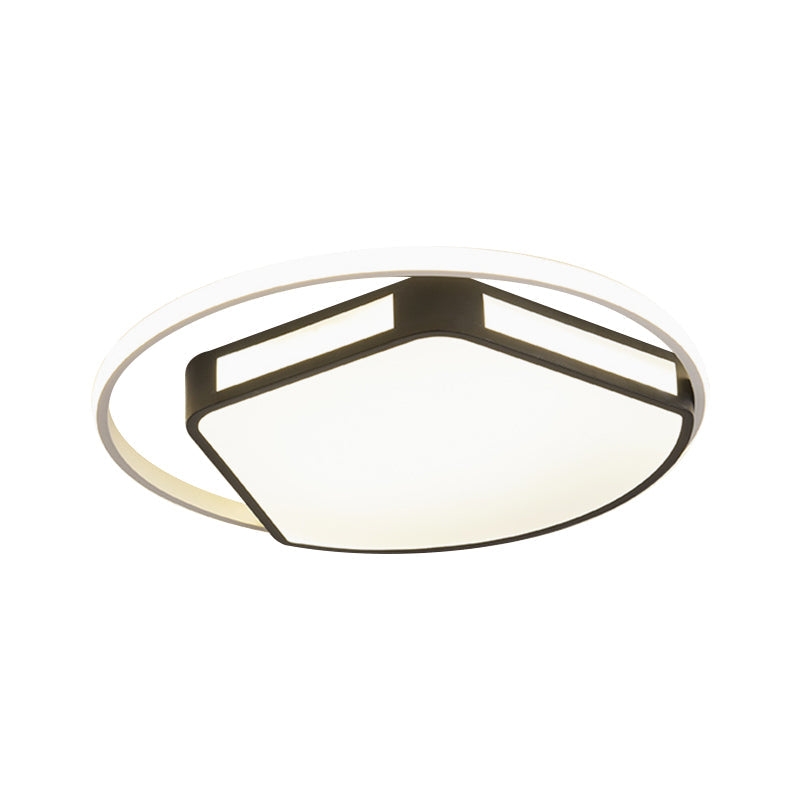 Minimalist Led Flush Mount Ceiling Light In White/Black 16’/19.5’ Round/Square For Bedroom