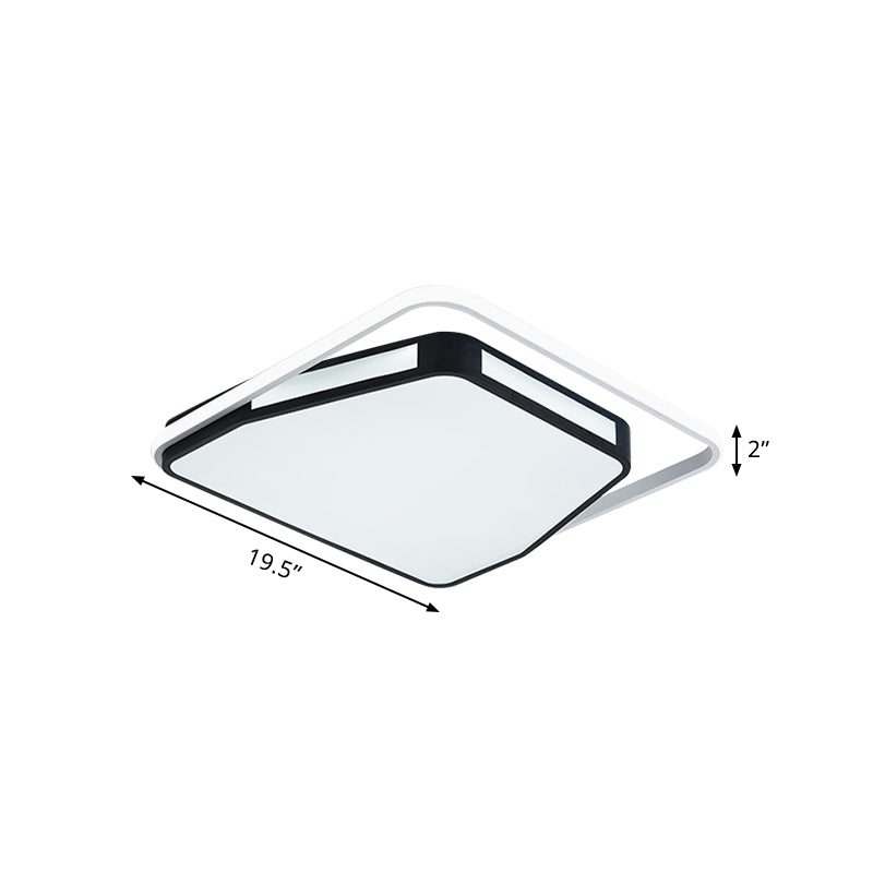 Minimalist Led Flush Mount Ceiling Light In White/Black 16’/19.5’ Round/Square For Bedroom