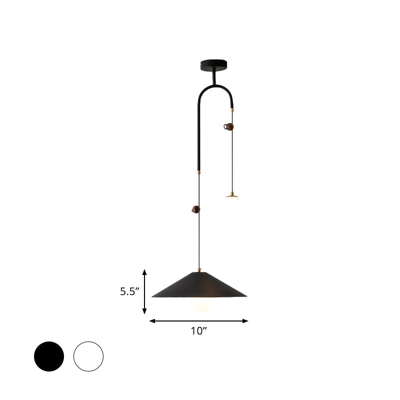 Opal Glass Multi Light Pendant Lamp With Iron Shade - Modern 2 Bulbs White/Black 10’/14’ Wide