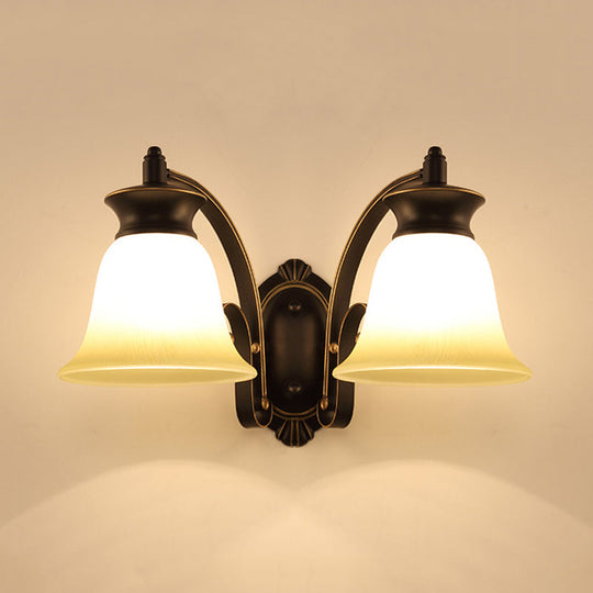 Traditional Black Bell Wall Sconce With Opal Glass For Bedroom Lighting