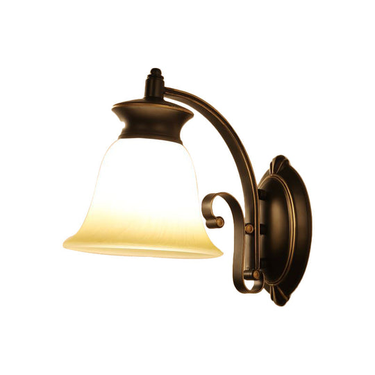 Traditional Black Bell Wall Sconce With Opal Glass For Bedroom Lighting