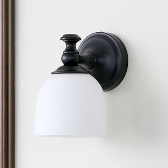Modern White Glass Wall Sconce Light With Black Domed Shade - Ideal For Living Room Lighting
