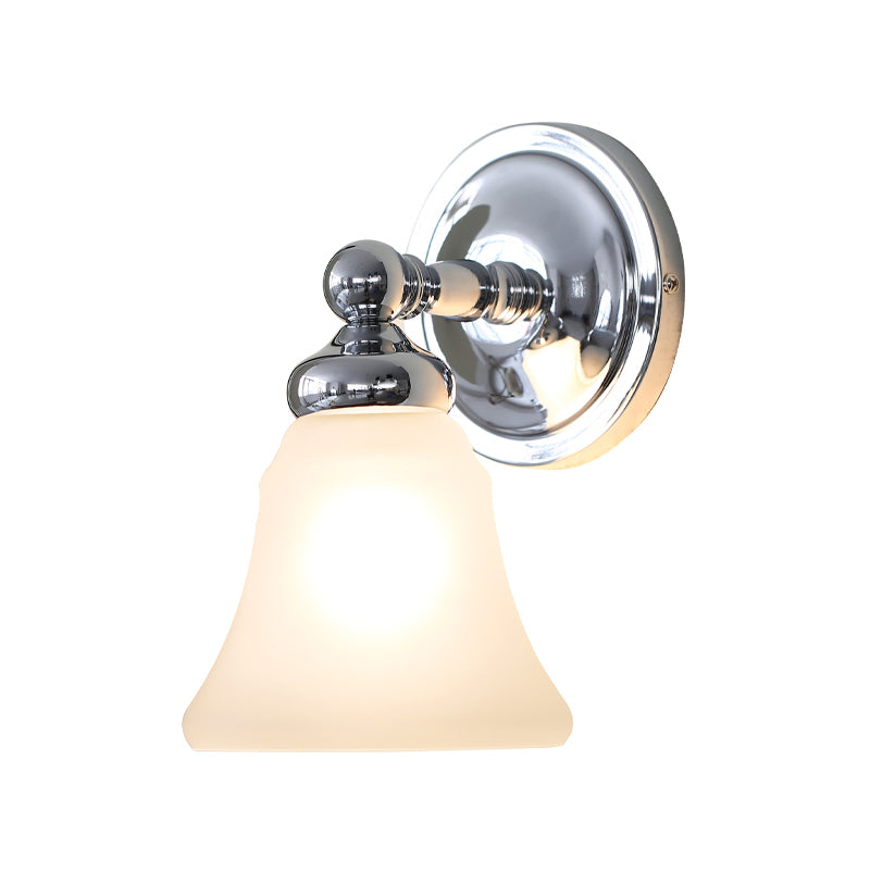 Country Bell White Glass Wall Sconce Light With Silver Accent