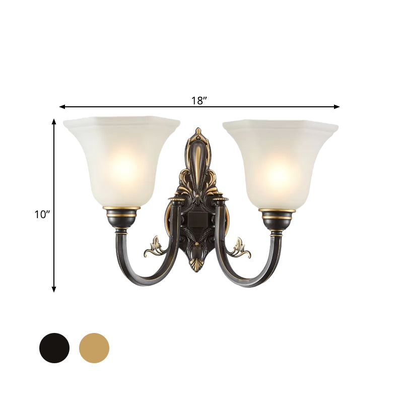 Traditional Metal Curved Arm Wall Lamp With Frosted Glass Shade