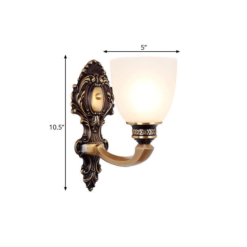 Classic Style Dome Frosted Glass Wall Mount Light Fixture With Brass Finish - 1 Or 2 Head Bedroom
