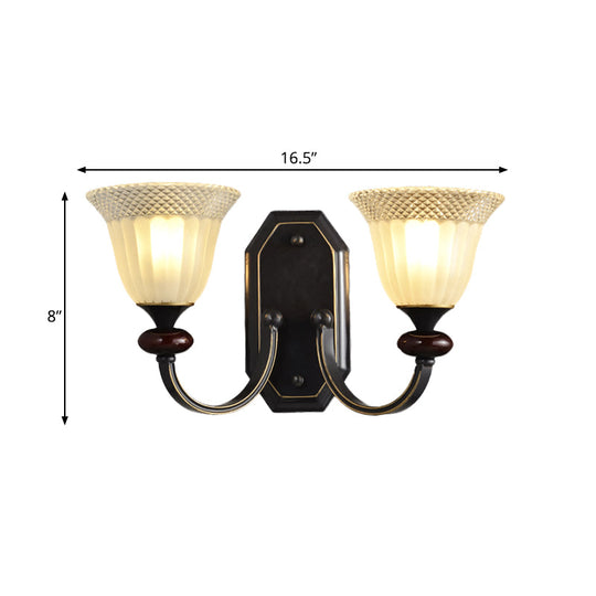 Metal Black Wall Mounted Curved Arm 1/2-Light Countryside Lighting Fixture With Clear Glass Shade