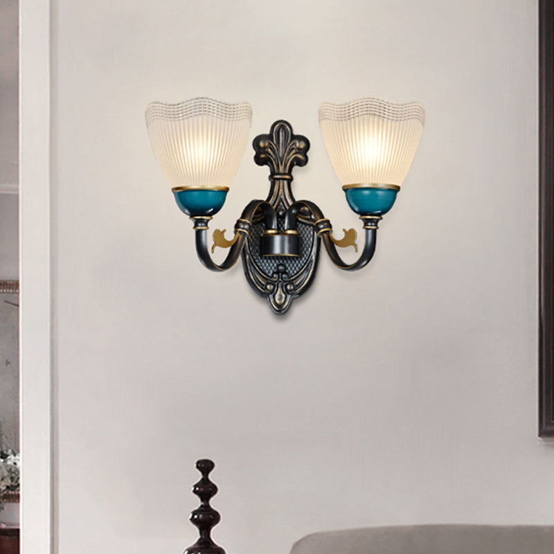 Modern Black And Blue Metal Wall Light Fixture With Glass Shade