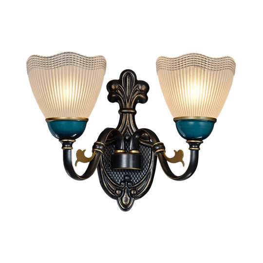Modern Black And Blue Metal Wall Light Fixture With Glass Shade