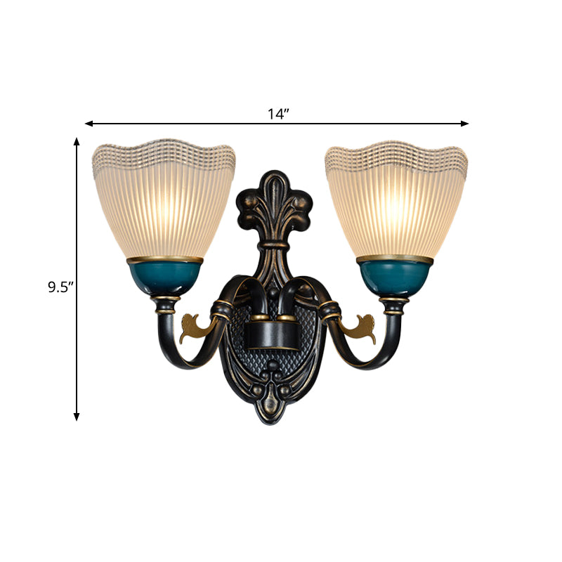 Modern Black And Blue Metal Wall Light Fixture With Glass Shade