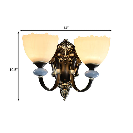 Countryside Corridor Wall Lamp With Bowl Frosted Glass Shade - Black