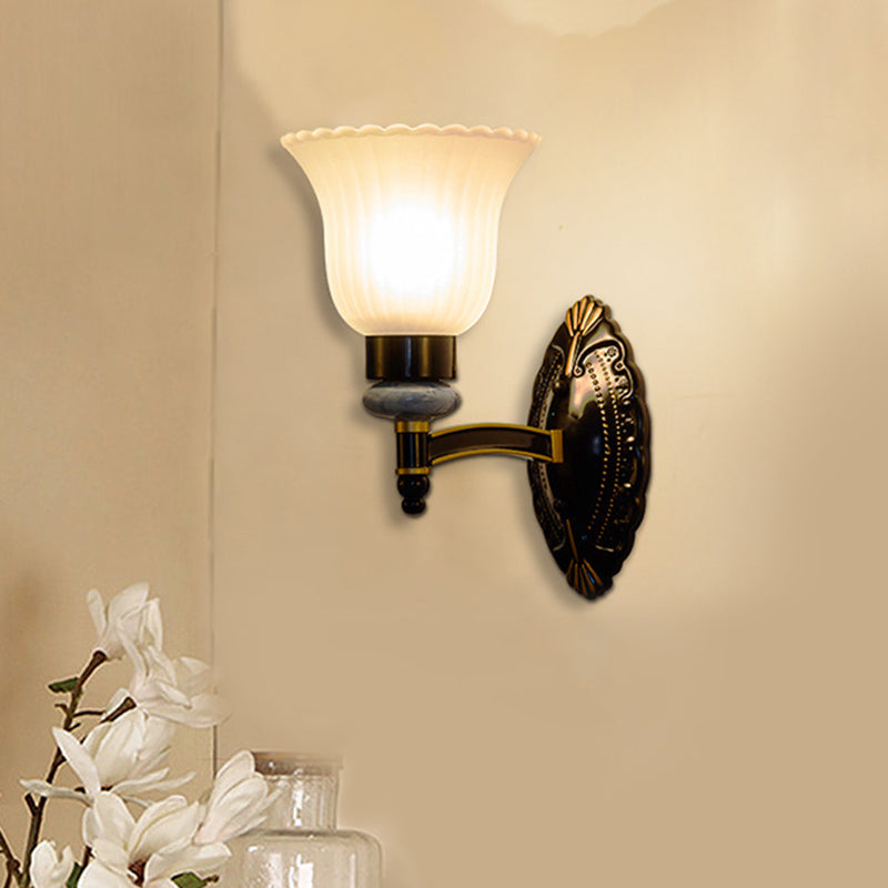 Country Bell Wall Mount 1/2-Light Frosted Glass Sconce In Black - Rustic Lighting 1 /