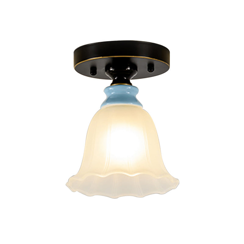 Black Frosted Glass Flared Flushmount Rural Style Flush Mount Light For Corridors
