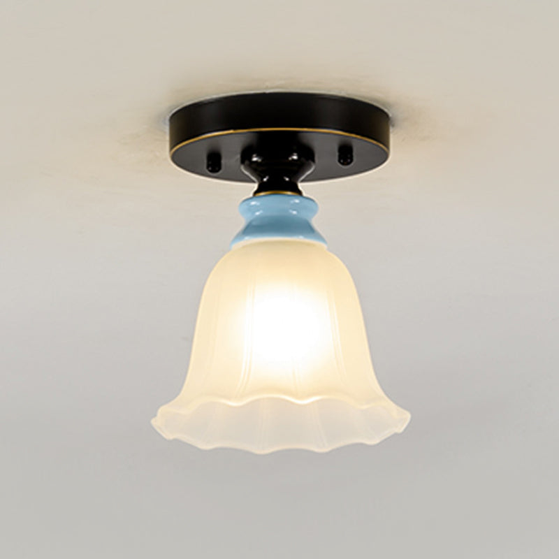 Black Frosted Glass Flared Flushmount Rural Style Flush Mount Light For Corridors