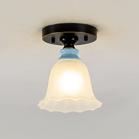 Black Frosted Glass Flared Flushmount Rural Style Flush Mount Light For Corridors