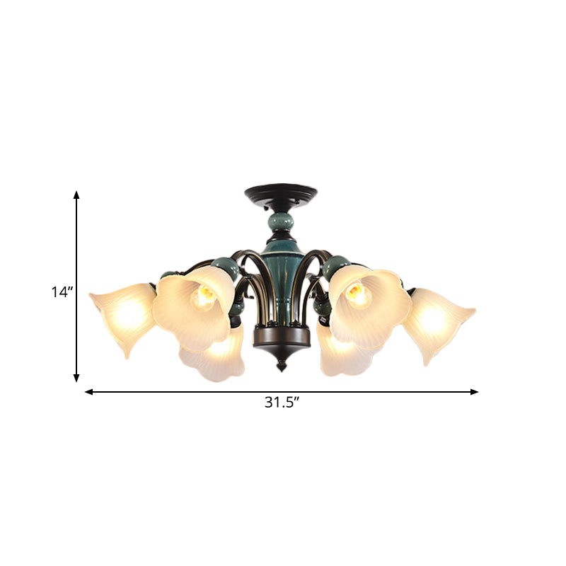 Rural Style Semi Flush Mount Light With Swooping Arm - Black Finish Ceiling Lighting For Living