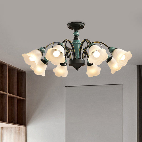 Rural Style Semi Flush Mount Light With Swooping Arm - Black Finish Ceiling Lighting For Living