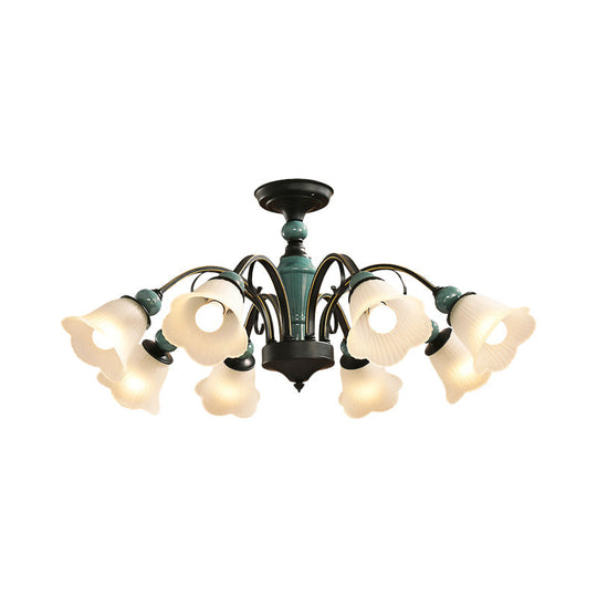 Rural Style Semi Flush Mount Light With Swooping Arm - Black Finish Ceiling Lighting For Living