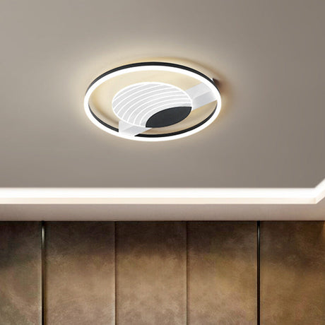 Minimalist Acrylic Circle Flush Mount Lamp In Black/Gold With Led 16/19.5 Inch Wide Wave Pattern