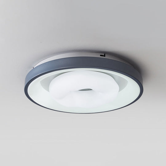 Modern Blue-White Led Ceiling Light With Acrylic Shade: Macaron Flush Mount Lamp