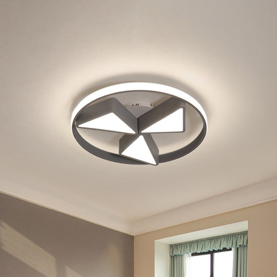 Nordic Grey/White Led Iron Windmill Ceiling Flushmount Lamp With Warm/White Glow Ring Grey / Warm