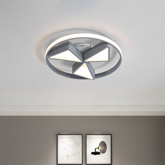 Nordic Grey/White Led Iron Windmill Ceiling Flushmount Lamp With Warm/White Glow Ring