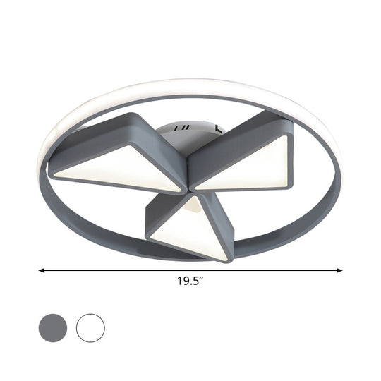 Nordic Grey/White Led Iron Windmill Ceiling Flushmount Lamp With Warm/White Glow Ring