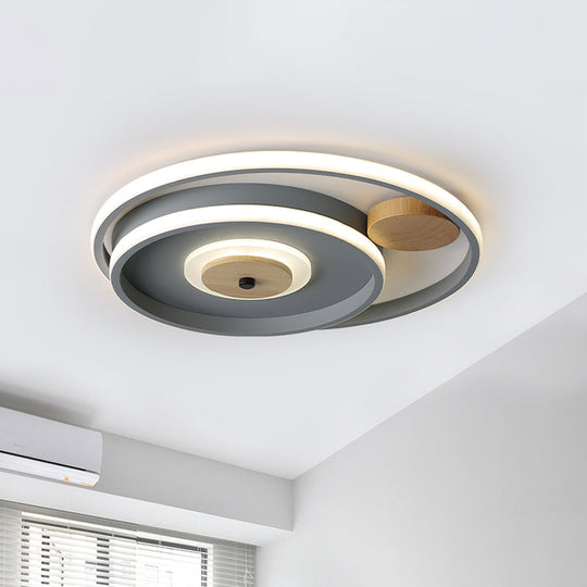 Nordic Acrylic Led Flush Mounted Lamp - Multi-Circle Grey Bedroom Ceiling Fixture 16.5/20.5 Inches