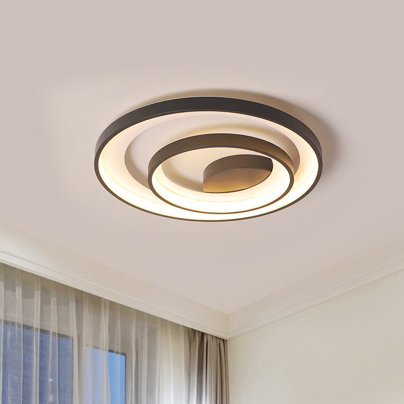 Modern Double Circle Iron Flush Light - 16.5’/20.5’ Wide Led Ceiling Lamp In Black With
