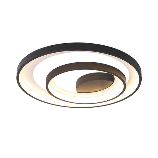 Modern Double Circle Iron Flush Light - 16.5/20.5 Wide Led Ceiling Lamp In Black With Warm/White