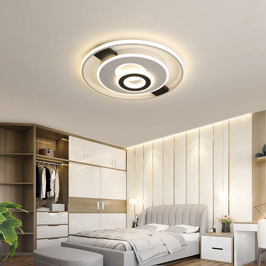 Contemporary Halo Led Ceiling Light In Black-White - Thin Acrylic Flush Mount 16/19.5/23.5 Wide