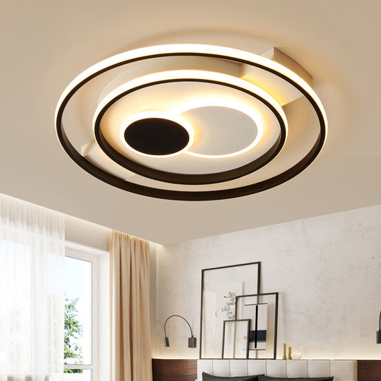 Modern Led Flush Mount Lamp With Black Acrylic Shade – Warm/White Light 16.5/20.5’ Dia / 16.5’ Warm