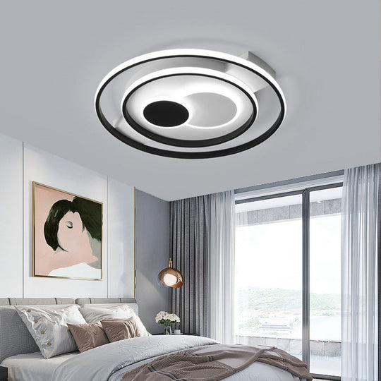 Modern Led Flush Mount Lamp With Black Acrylic Shade Warm/White Light 16.5/20.5 Dia