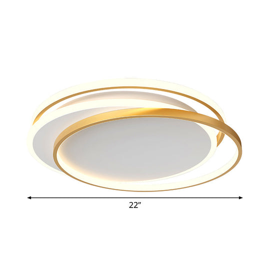 Gold Loop Ceiling Flush Light - Simplicity Acrylic Led Mount Lighting In Warm/White 18’/22’ Wide