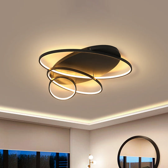 Contemporary Led Ceiling Flush Mount Lamp With Intersected Oval Design Black/White/Gold Finish And