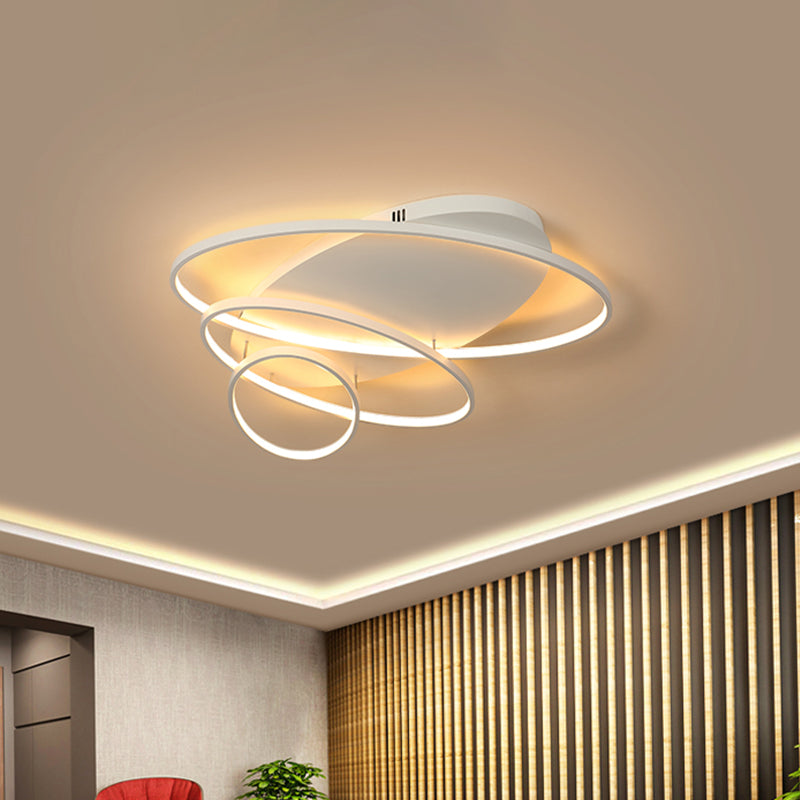 Contemporary Led Ceiling Flush Mount Lamp With Intersected Oval Design Black/White/Gold Finish And
