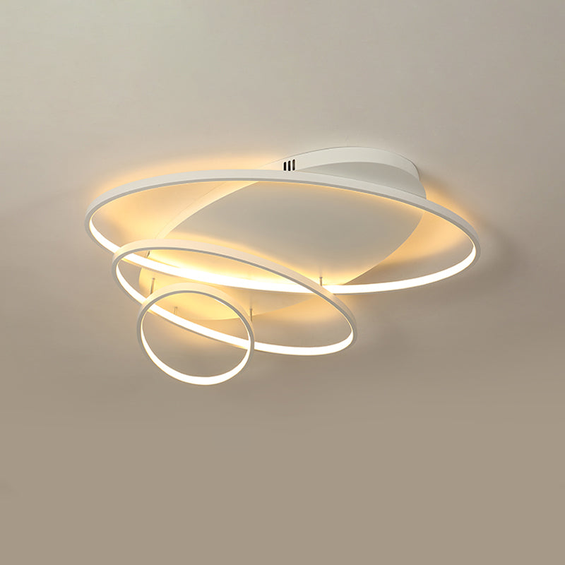 Contemporary Led Ceiling Flush Mount Lamp With Intersected Oval Design Black/White/Gold Finish And
