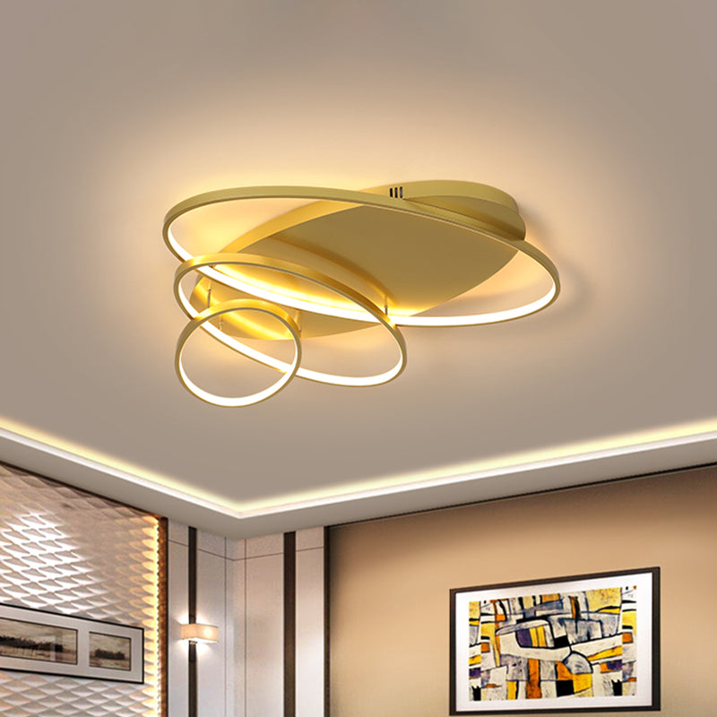 Contemporary Led Ceiling Flush Mount Lamp With Intersected Oval Design Black/White/Gold Finish And