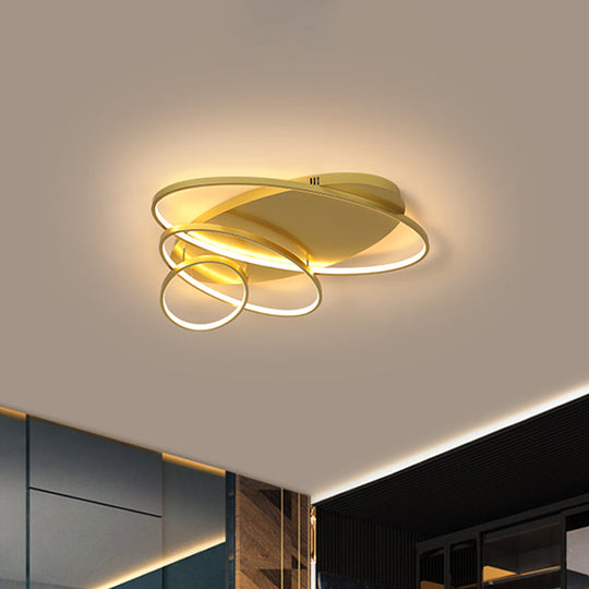 Contemporary Led Ceiling Flush Mount Lamp With Intersected Oval Design Black/White/Gold Finish And