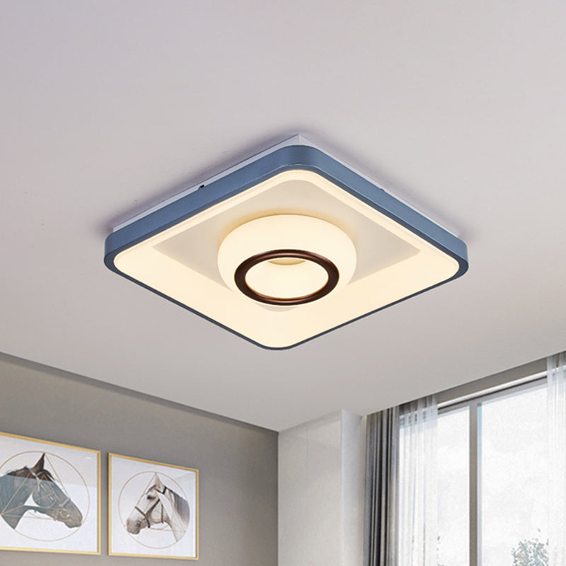 Modern Acrylic Led Flush Mount Lamp With Blue-White Triangle Bubble And Circle Patterns - Square