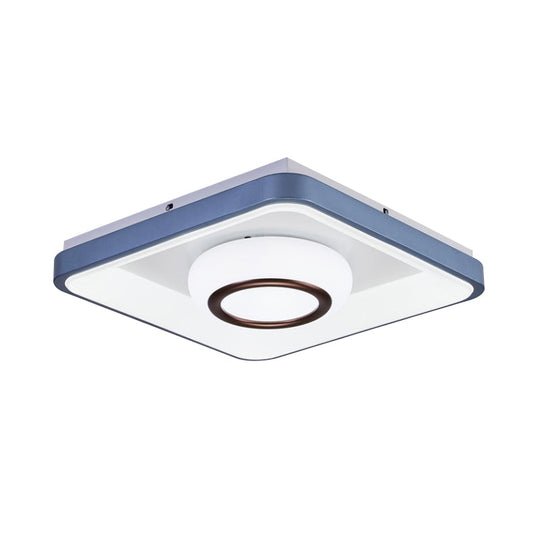Modern Acrylic Led Flush Mount Lamp With Blue-White Triangle Bubble And Circle Patterns - Square