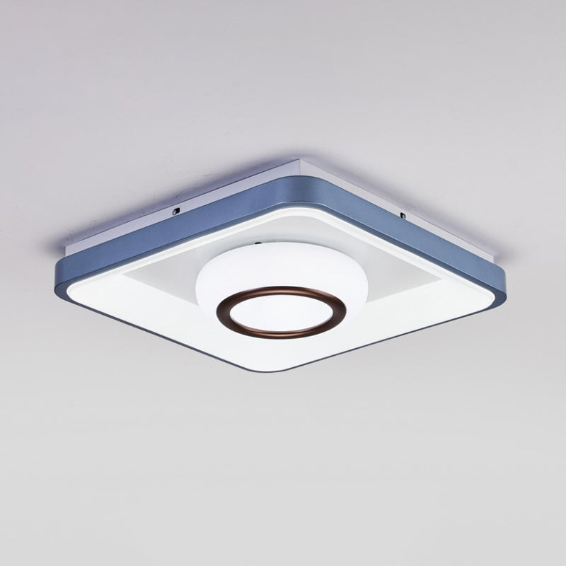 Modern Acrylic Led Flush Mount Lamp With Blue-White Triangle Bubble And Circle Patterns - Square