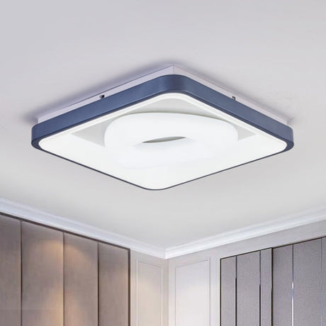 Modern Acrylic Led Flush Mount Lamp With Blue-White Triangle Bubble And Circle Patterns - Square